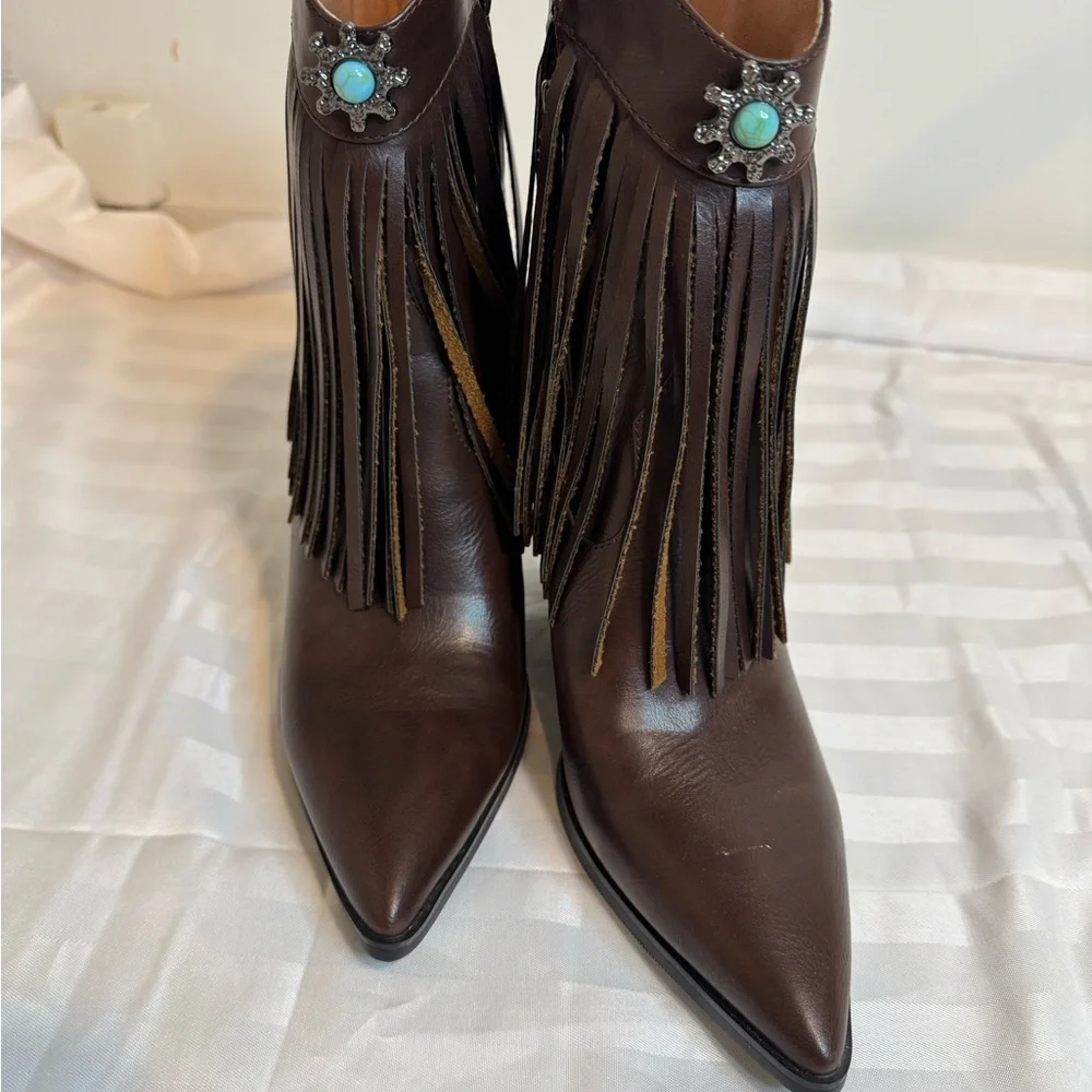 SHEIN Brown Ankle Boots with Fringe and Western Flair